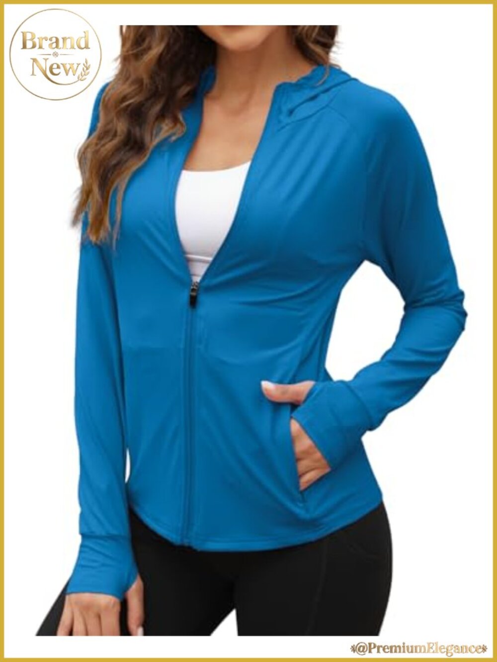 UPF 50+ Sun Protection Jacket Hoodie Thumbholes Zip Pockets Athletic Shirt